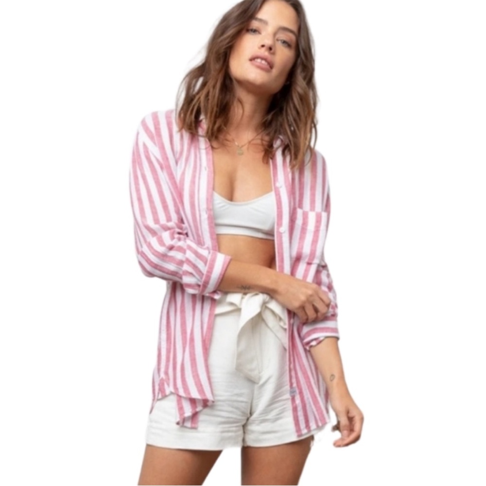 Rails Charli Carmine Stripe Button Up Long Sleeved Shirt | Size S